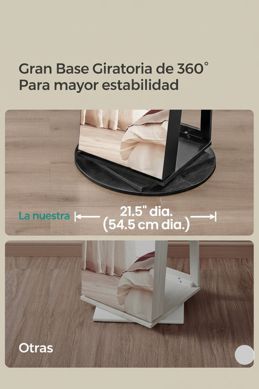 Espejo Joyero 360° con Luz LED